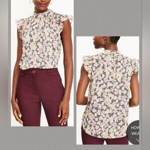 LOFT WOMEN Floral Smocked Ruffle Trim Top S